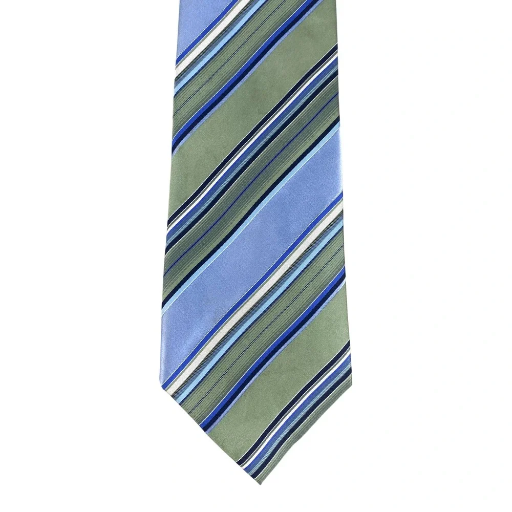 Geoffrey Beene Mens Striped Silk Tie Green Blue Coastal Palm Beach Preppy 59x4